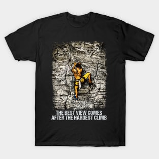 Rock Climbing Reaching for the Mountain Summit T-Shirt